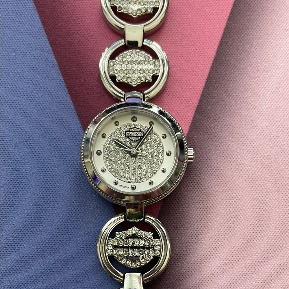 Bulova Silver Crystal Watch HARLEY DAVIDSON